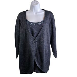 Susan Graver Women's Gray Sweater Size 1X Beaded Metallic Shimmery Pullover‎